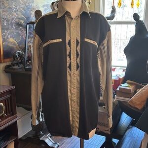 Vintage Spindle River Sz L Stylish Black and Tan Western Button-Up Shirt GVC
